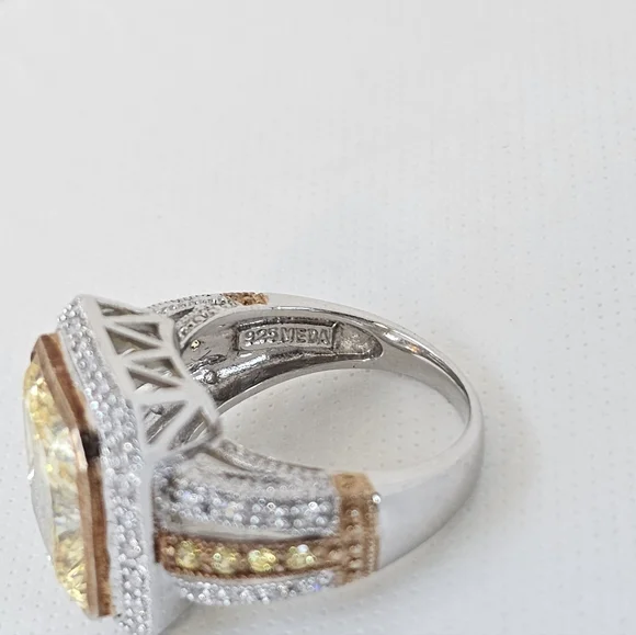 Victoria Wieck Large Fancy Cut Sapphire & Diamond Simulant Ring Size 5! - Picture 9 of 11